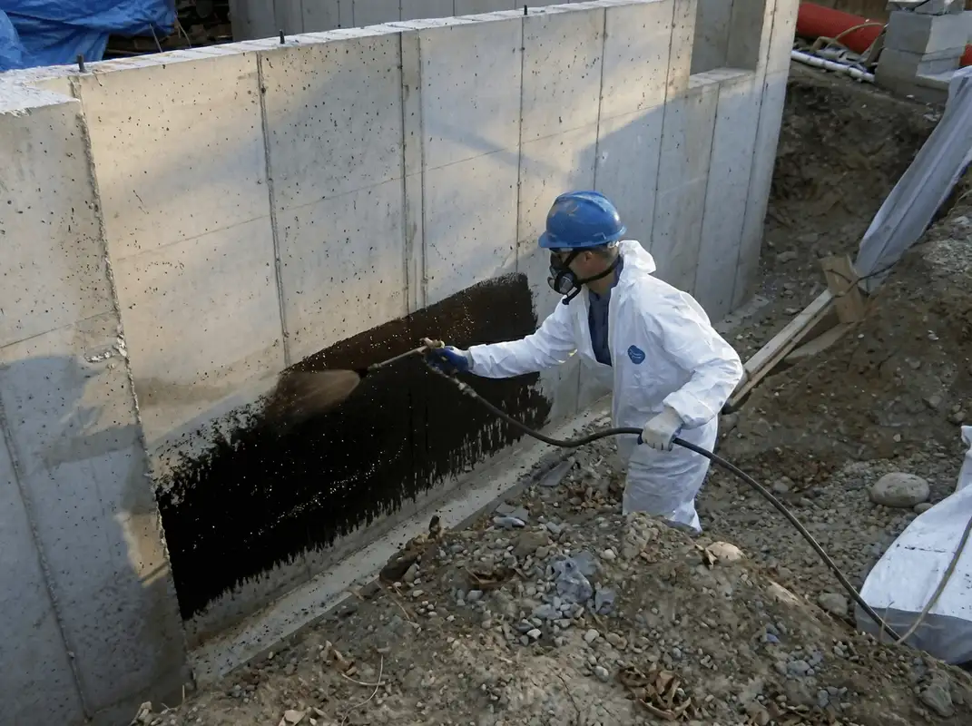 Professional waterproofing the exterior walls of the basement in Mesa, AZ